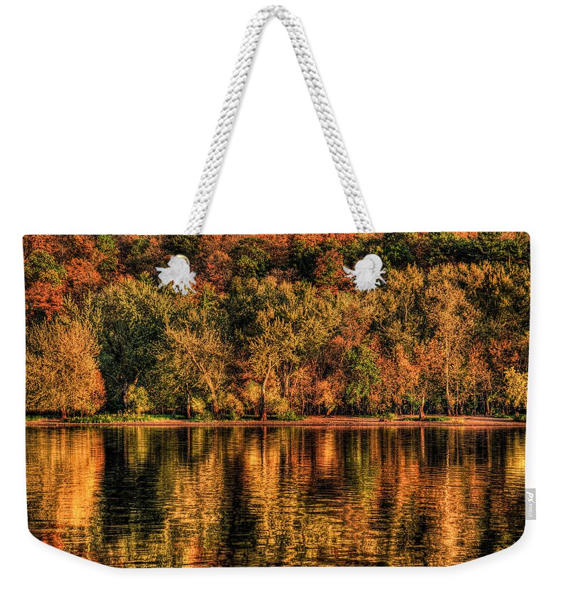 St. Croix River Weekender Tote Bag featuring the photograph Fall Foliage by Adam Mateo Fierro