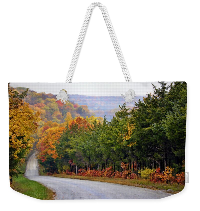 Fall Weekender Tote Bag featuring the photograph Fall on Fox Hollow Road by Cricket Hackmann