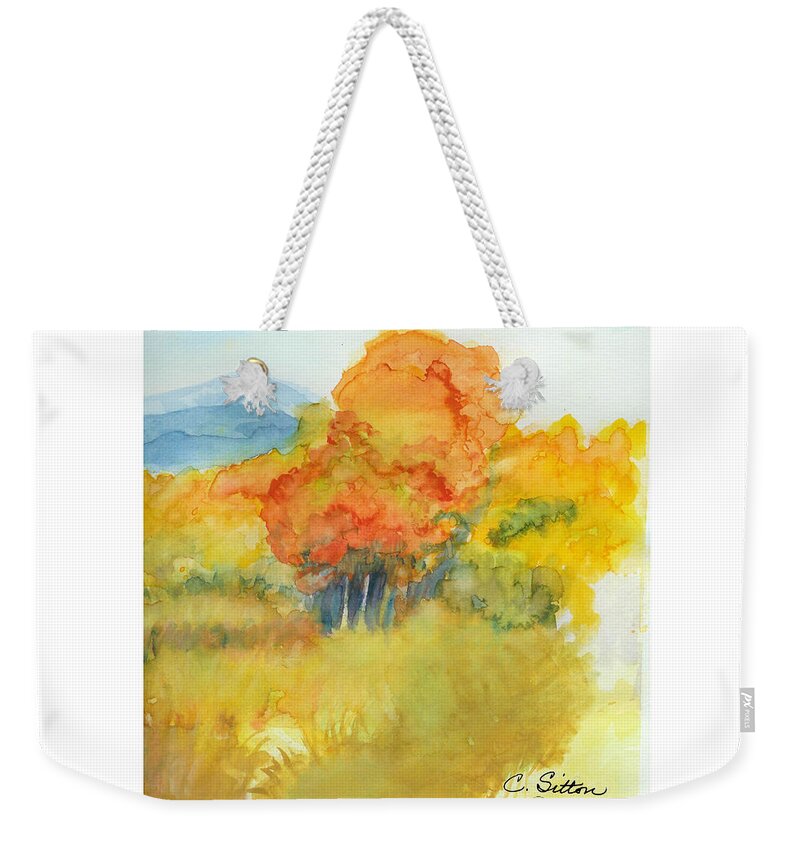 C Sitton Paintings Weekender Tote Bag featuring the painting Fall Trees 2 by C Sitton