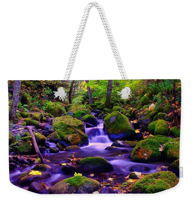 Rivers Weekender Tote Bag featuring the photograph Fallen Leaves On The Rocks by Jeff Swan