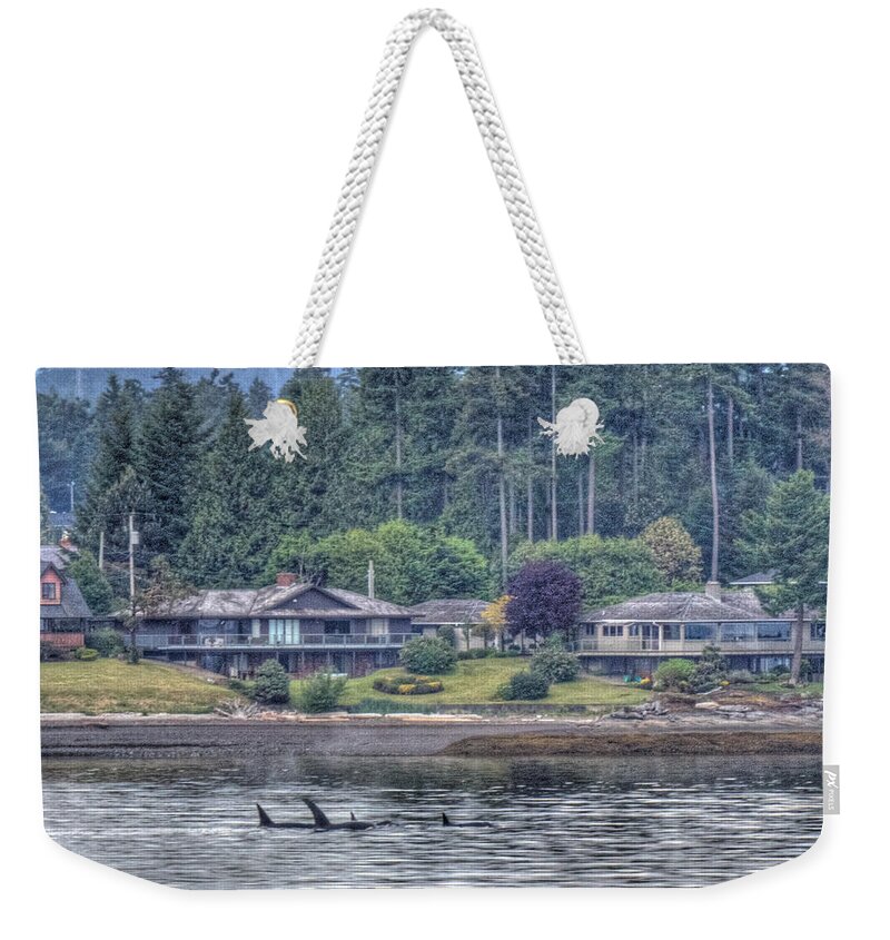 Killer Whales Weekender Tote Bag featuring the photograph Family Outing - Orcas by Randy Hall