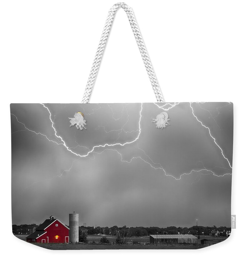 Lightning Weekender Tote Bag featuring the photograph Farm Storm HDR BWSC by James BO Insogna