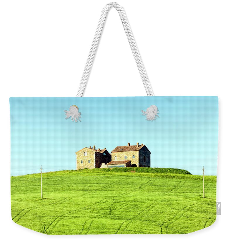 Scenics Weekender Tote Bag featuring the photograph Farmhouse In Tuscany Landscape by Pidjoe