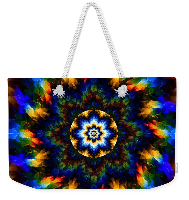 Feather Weekender Tote Bag featuring the digital art Feather Wheel by Elizabeth McTaggart