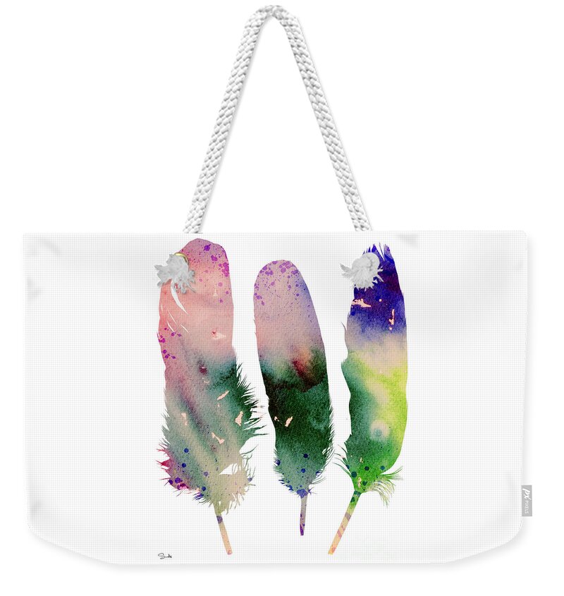 Feathers Weekender Tote Bag featuring the painting Feathers 4 by Watercolor Girl