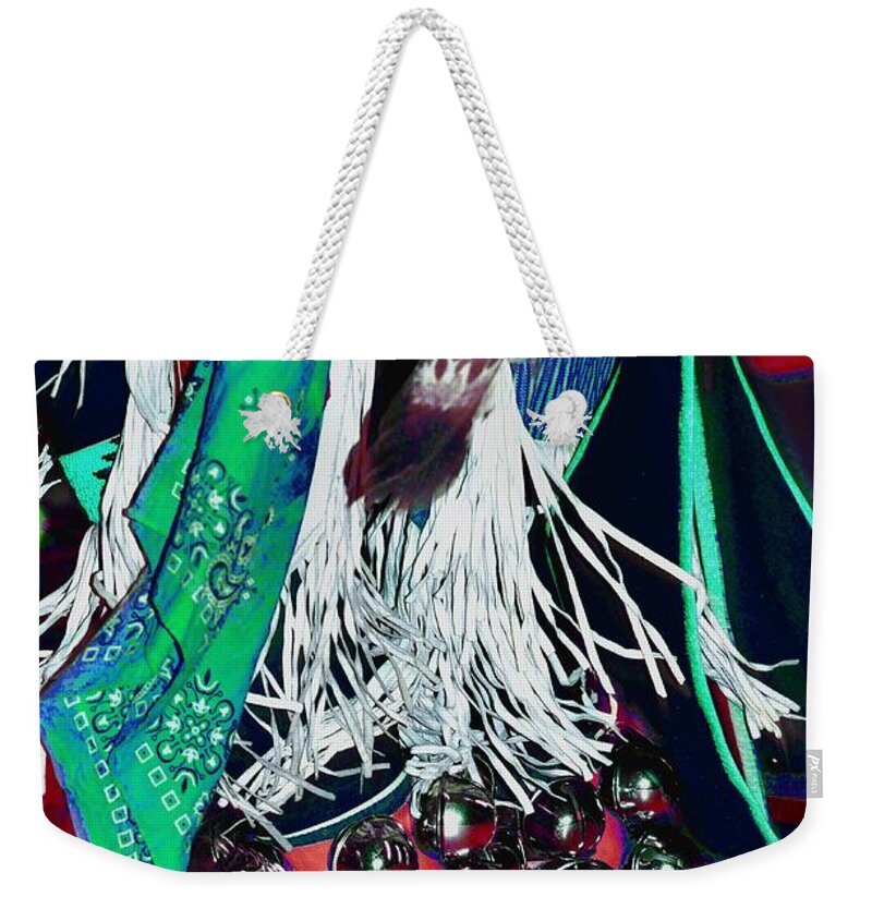 Moccasins Weekender Tote Bag featuring the photograph Feathers Fringe and Bells by Kae Cheatham