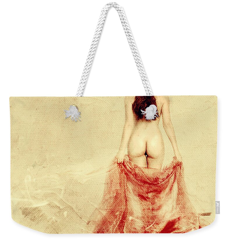 Woman Weekender Tote Bag featuring the digital art Female Nude from behind by Jelena Jovanovic