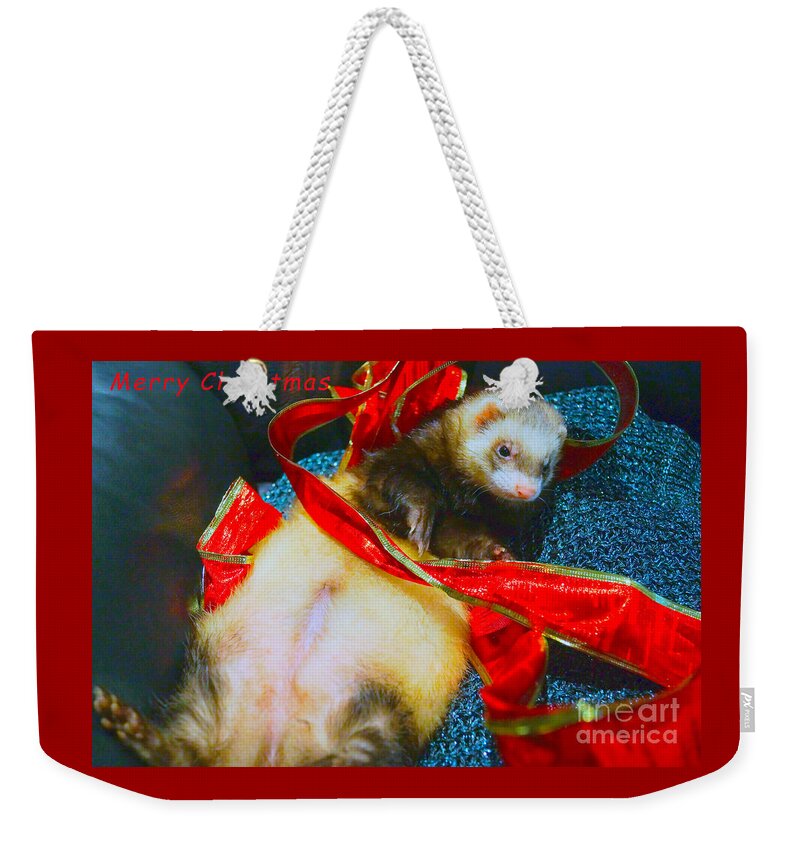  Ferret Weekender Tote Bag featuring the photograph Ferrety Christmas III by Cassandra Buckley