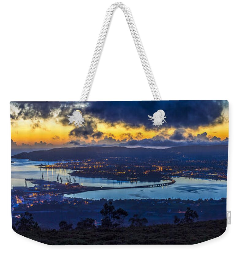 Estuary Weekender Tote Bag featuring the photograph Ferrol Estuary Panoramic View from Mount Marraxon Galicia Spain by Pablo Avanzini