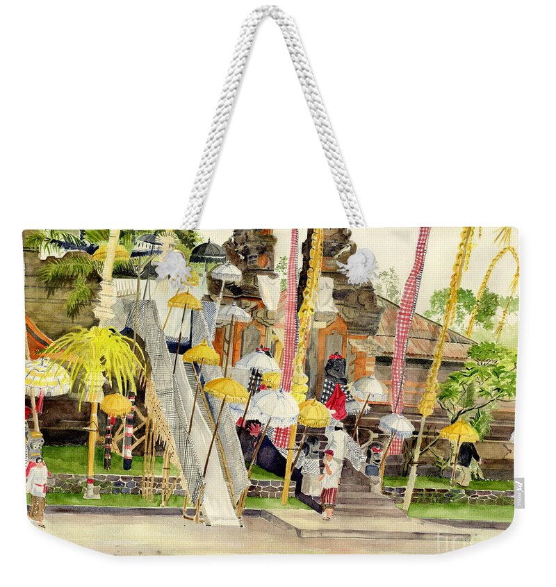 Festival At Pacung Bali Indonesia Weekender Tote Bag featuring the painting Festival Hindu Ceremony by Melly Terpening