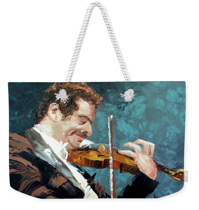 Fiddling Around Framed Prints Weekender Tote Bag featuring the painting Fiddling Around by Anthony Falbo