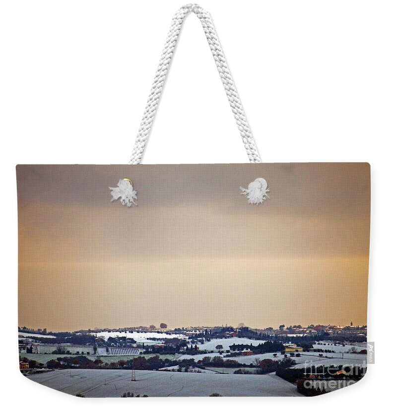 Fields Weekender Tote Bag featuring the photograph Fields And Snow by Tim Holt