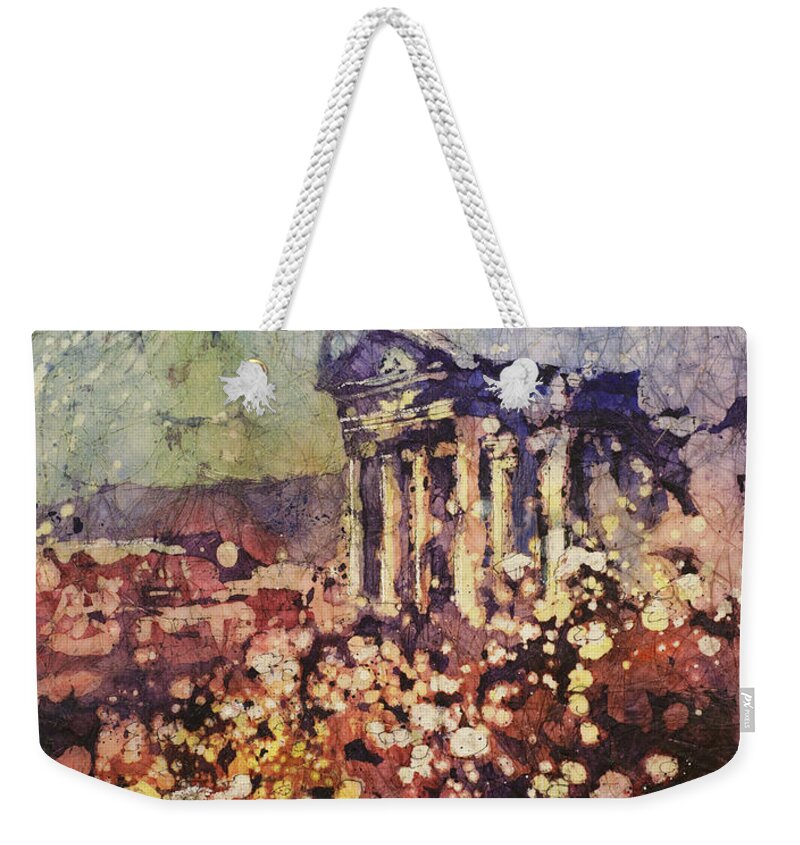  Weekender Tote Bag featuring the painting Fields of Flower- And Roman Temple by Ryan Fox