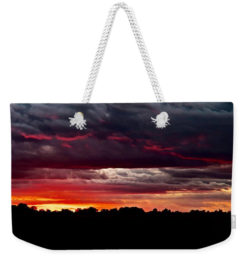 Texas Weekender Tote Bag featuring the photograph Fiery Glow by Lucy VanSwearingen