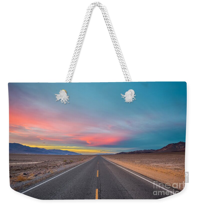 Badwater Weekender Tote Bag featuring the photograph Fiery Road though the Valley of Death by Mark Rogers