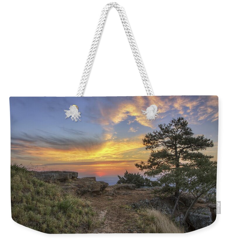 Mt. Nebo Weekender Tote Bag featuring the photograph Fiery Sunrise from Atop Mt. Nebo - Arkansas by Jason Politte