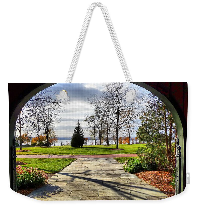 Finger Lakes Weekender Tote Bag featuring the photograph Finger Lakes View from Mackenzie Childs by Mitchell R Grosky