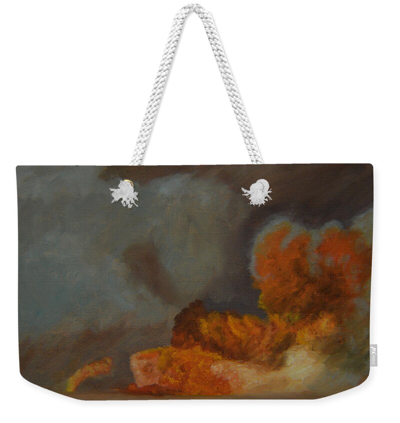 Smoke Weekender Tote Bag featuring the painting Fire And Sand by Thu Nguyen