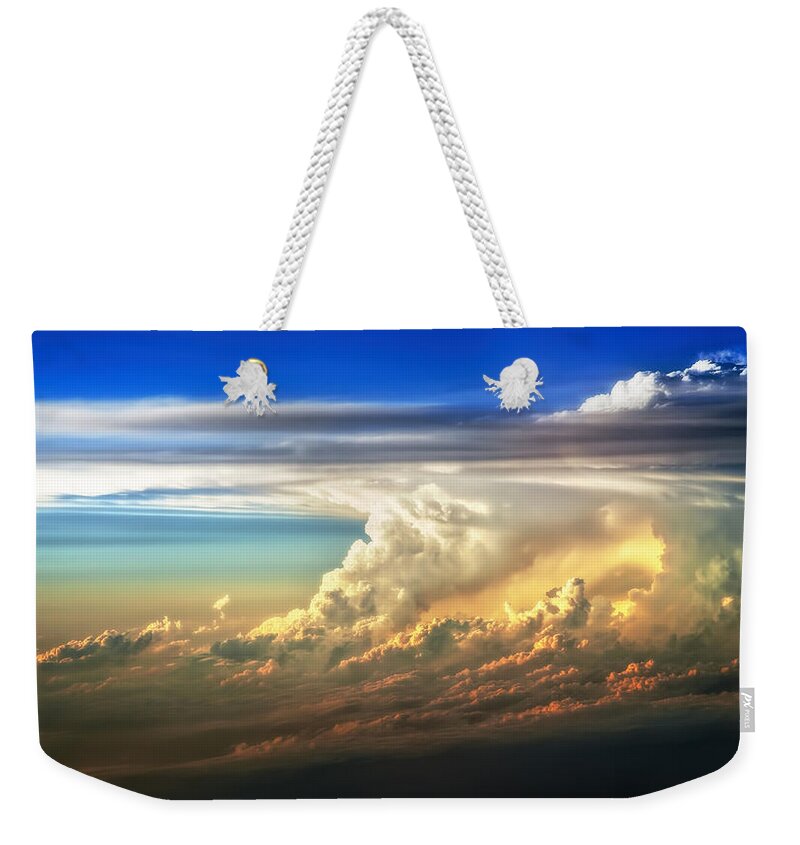 Sunset Weekender Tote Bag featuring the photograph Fire in the Sky from 35000 Feet by Scott Norris