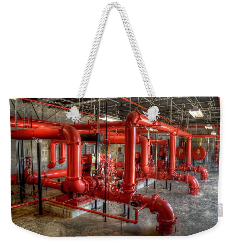 Fire Weekender Tote Bag featuring the photograph Fire pump room 2 by David Hart