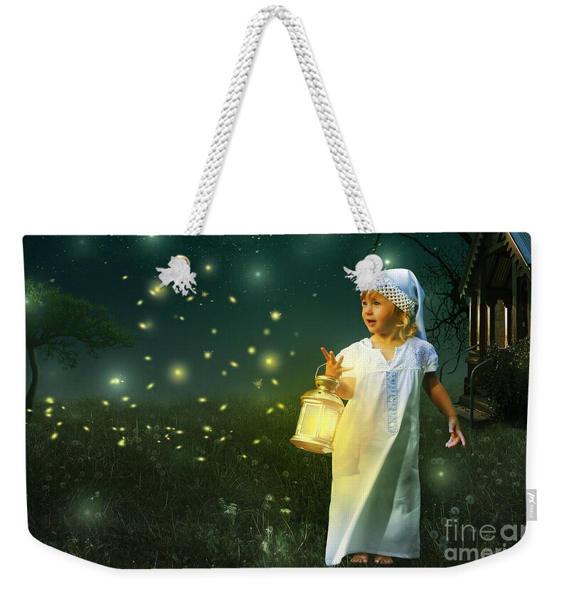 Child Weekender Tote Bag featuring the digital art Fireflies by Linda Lees