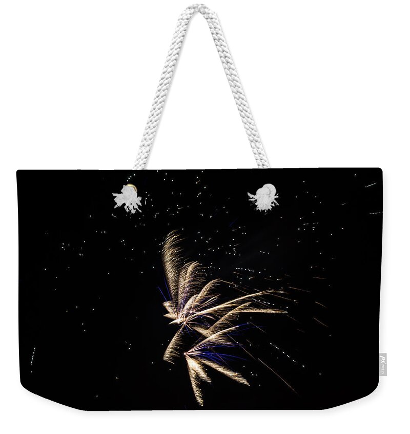 Night Weekender Tote Bag featuring the photograph Fireworks - Dragonflies in the Stars by Scott Lyons