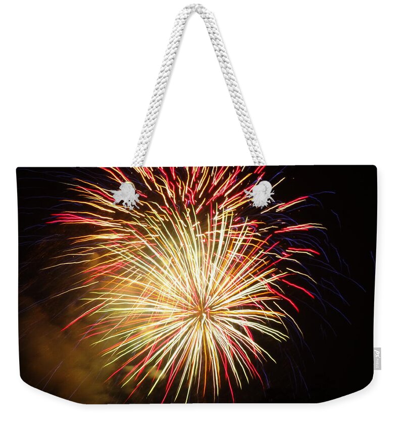 Fireworks Weekender Tote Bag featuring the photograph Fireworks over Chesterbrook by Michael Porchik