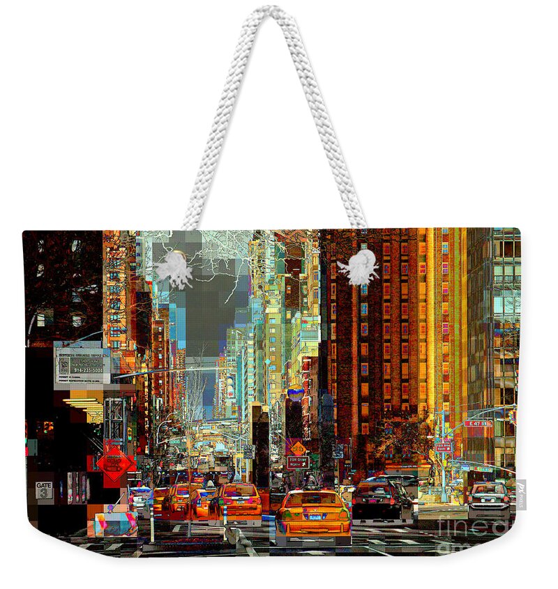 Abstract Weekender Tote Bag featuring the photograph First Avenue - New York NY by Miriam Danar