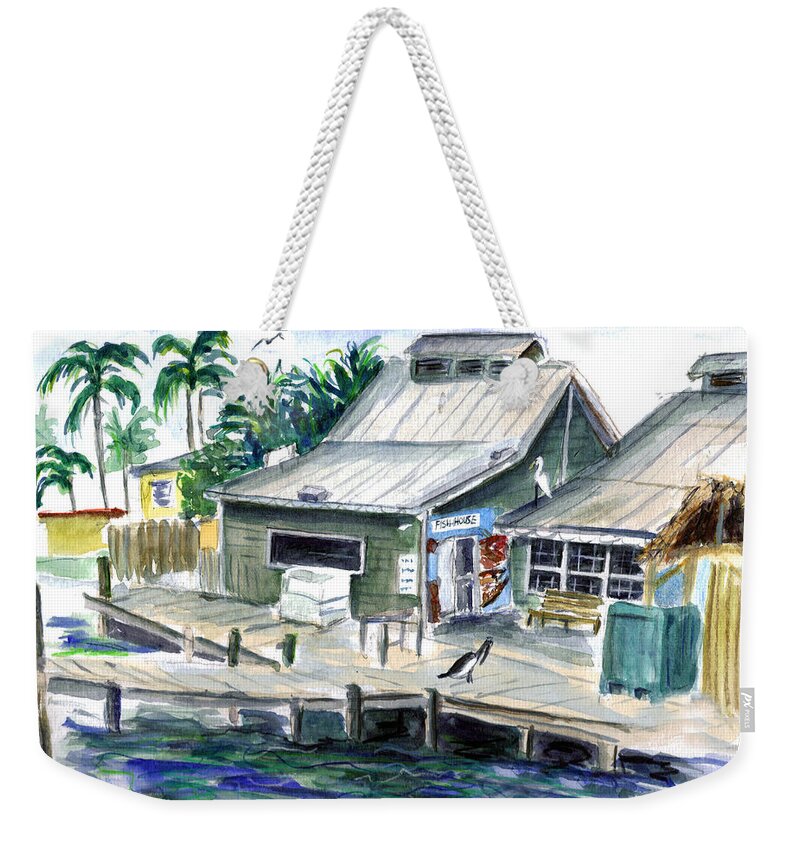 Frenchys Weekender Tote Bag featuring the painting Fish House by Clara Sue Beym