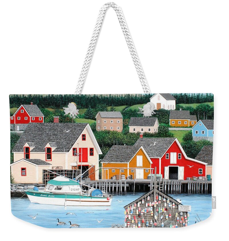 Seascape Weekender Tote Bag featuring the painting Fisherman's Cove by Wilfrido Limvalencia