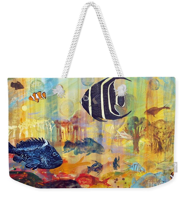 Fishes Weekender Tote Bag featuring the painting Fishes by Robin Pedrero
