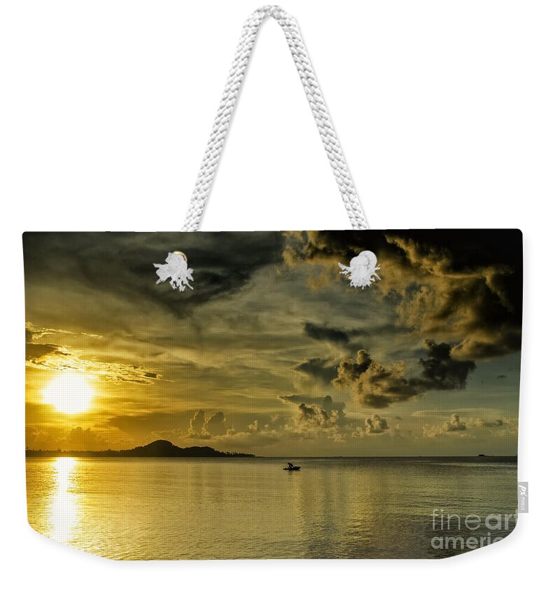 Michelle Meenawong Weekender Tote Bag featuring the photograph Fishing Before Dark by Michelle Meenawong