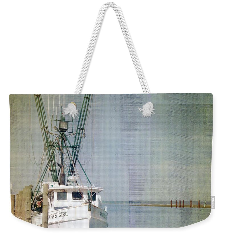 Julia Springer Weekender Tote Bag featuring the photograph Fishing Boat in Chincoteague by Julia Springer