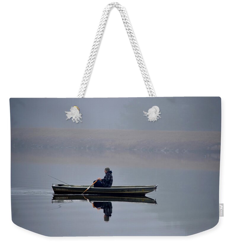 Fishing Weekender Tote Bag featuring the photograph Fishing Day Fog by Sandi OReilly