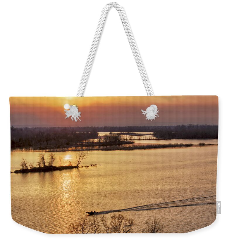Sunset Weekender Tote Bag featuring the photograph Fishing the Arkansas River by Jason Politte