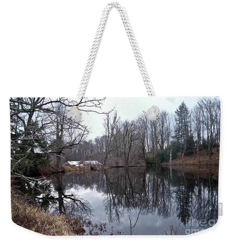 Pond Greeting Card Weekender Tote Bag featuring the digital art Fishing with Grandma by Danielle Summa