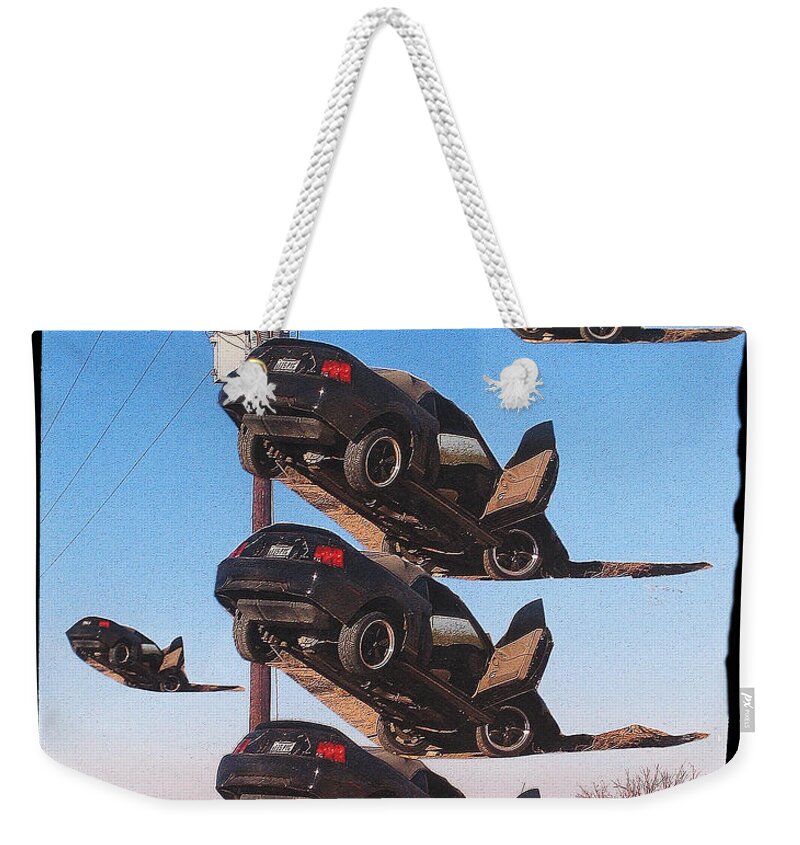 Five Suspended Cars Collage Arizona City Arizona Weekender Tote Bag featuring the photograph Five suspended cars collage Arizona City Arizona 2005-2010 by David Lee Guss