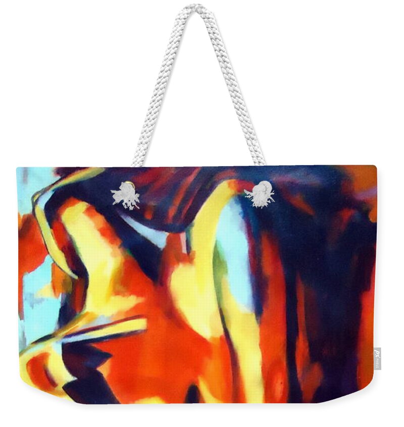 Contemporary Art Weekender Tote Bag featuring the painting Flames of needs by Helena Wierzbicki
