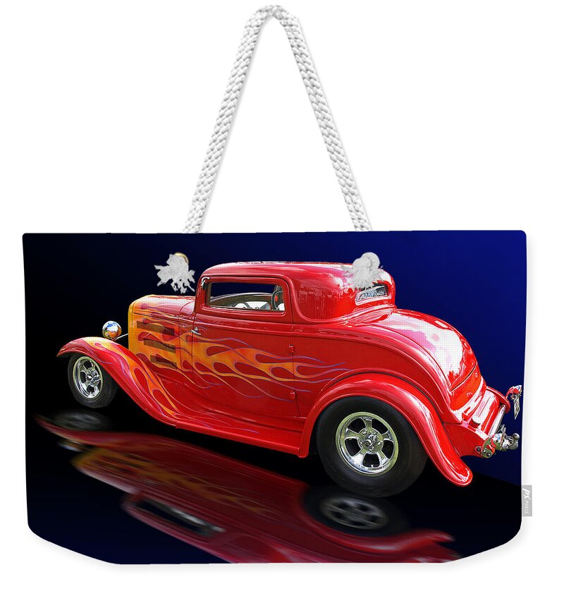Hotrod Weekender Tote Bag featuring the photograph Flaming Roadster by Gill Billington