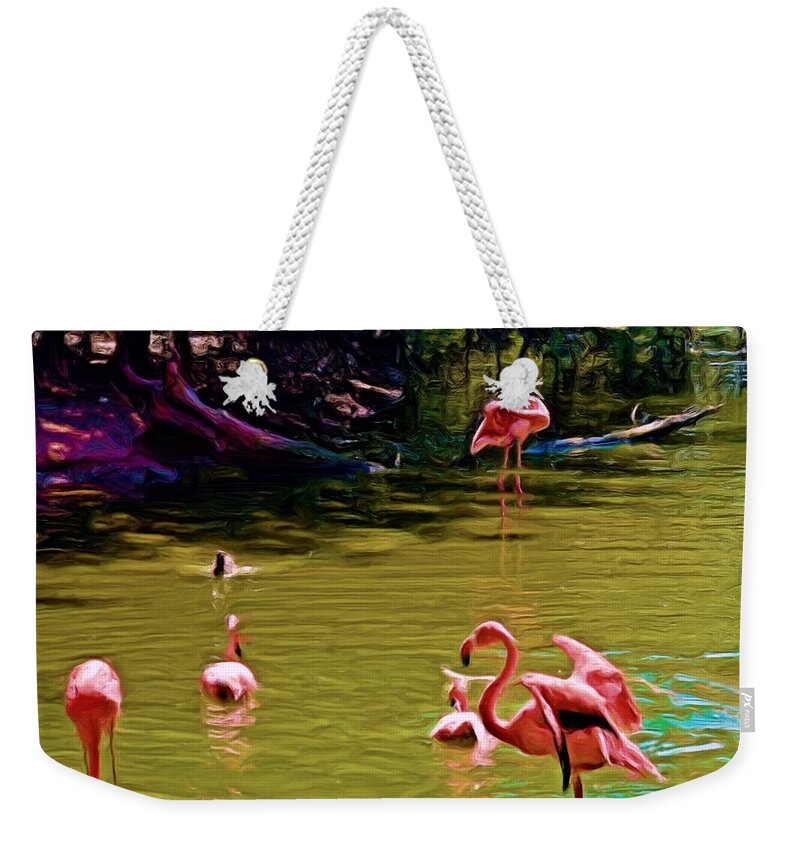Flamingo Weekender Tote Bag featuring the photograph Flamingo Party by Luther Fine Art