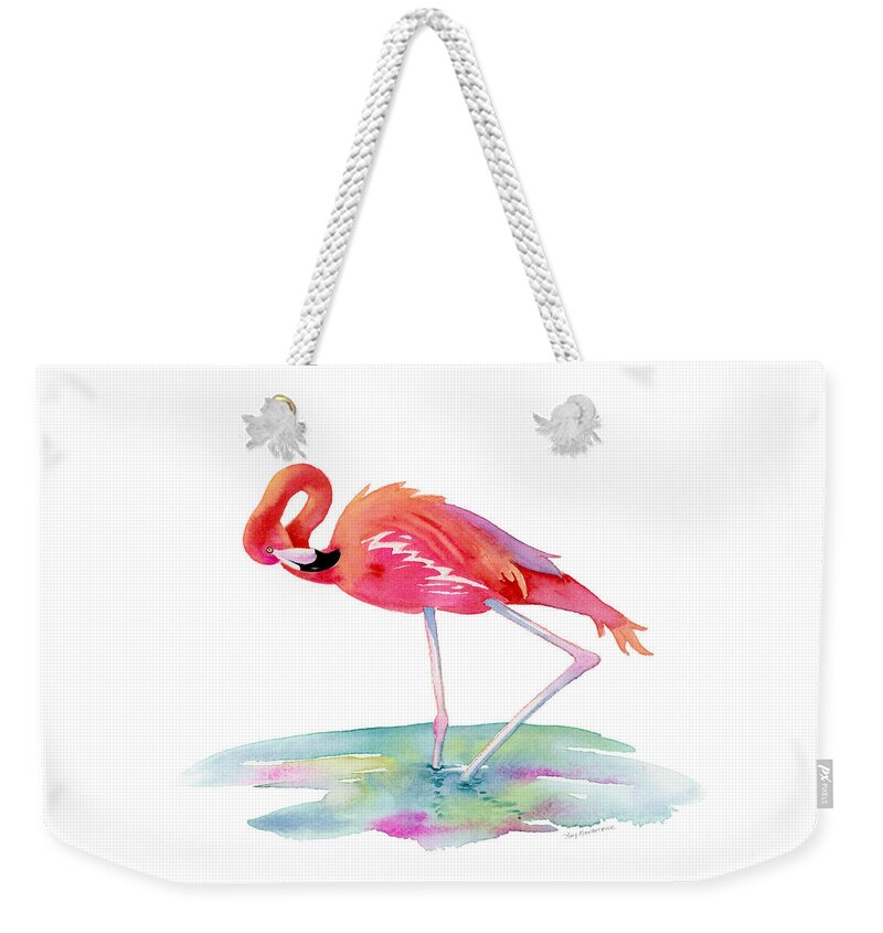 Flamingo Weekender Tote Bag featuring the painting Flamingo View by Amy Kirkpatrick