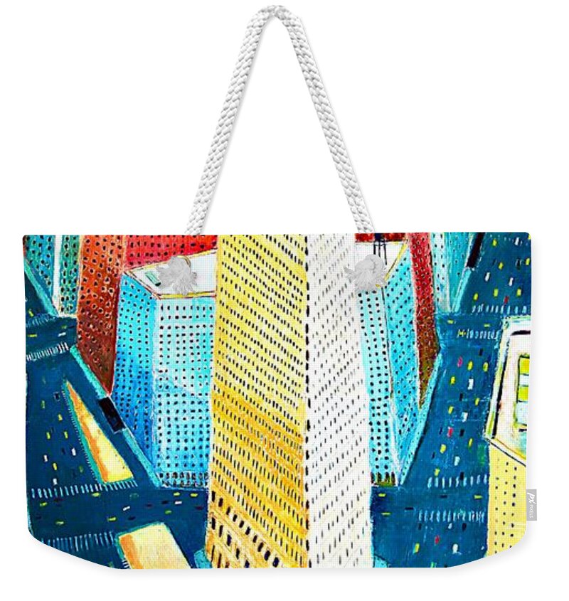 Manhattan Weekender Tote Bag featuring the painting The Flatiron of Manhattan by Habib Ayat