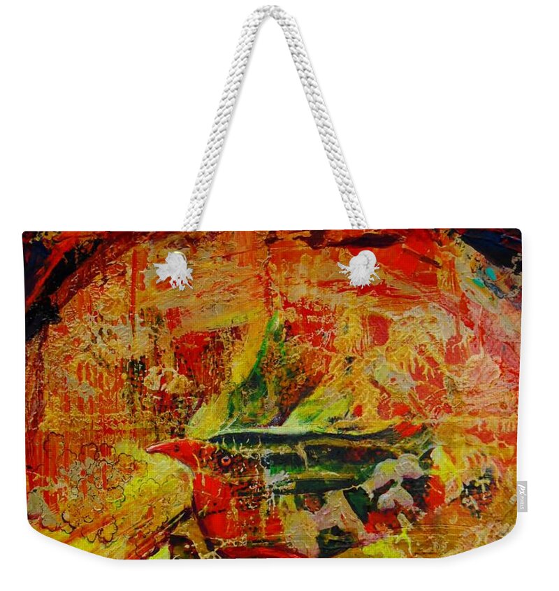 Small Bird Weekender Tote Bag featuring the painting Free Bird by Jean Cormier