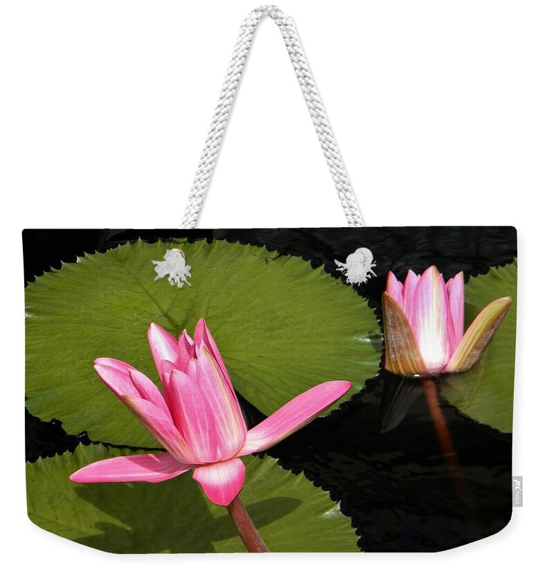 Flowers Weekender Tote Bag featuring the photograph Floating by Jean Goodwin Brooks