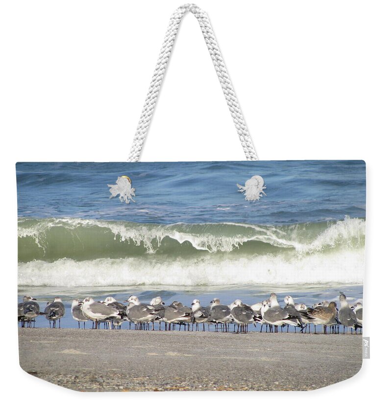 Landscape Weekender Tote Bag featuring the photograph Flock and Wave by Ellen Meakin