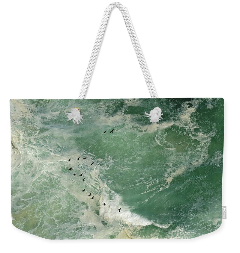 Animal Themes Weekender Tote Bag featuring the photograph Flock Of Cormorants Flying Over Heavy by Sami Sarkis