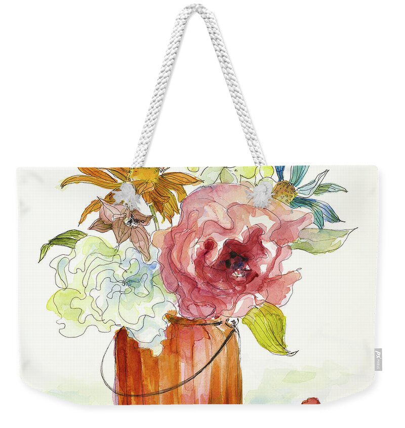 Flower Weekender Tote Bag featuring the painting Flower Burst In Vase I by Lanie Loreth