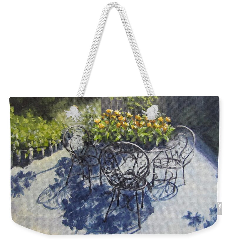Nursery Weekender Tote Bag featuring the painting Flower Feast by Karen Ilari