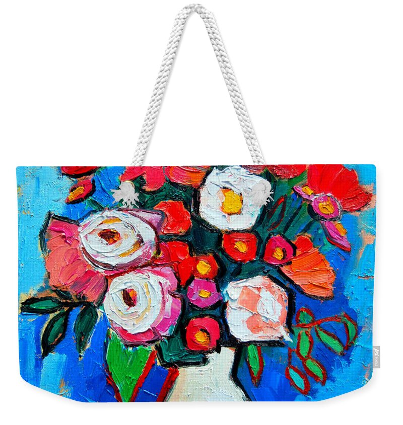 Floral Weekender Tote Bag featuring the painting Flowers And Colors by Ana Maria Edulescu