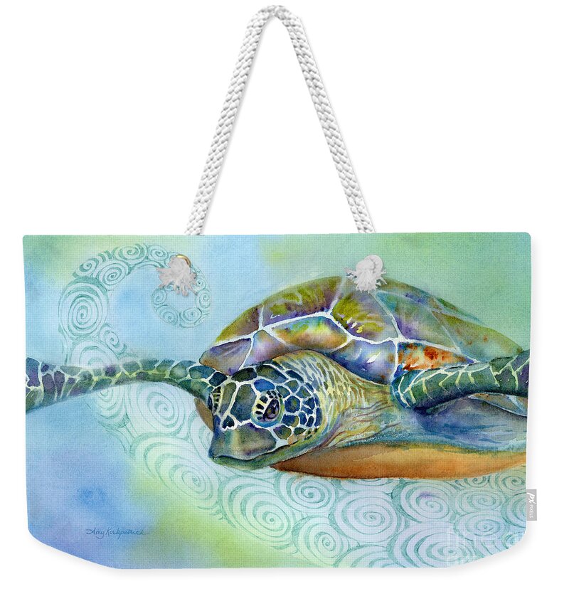 Seaturtle Weekender Tote Bag featuring the painting Fly By by Amy Kirkpatrick